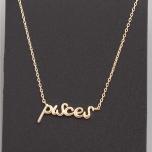 Gold zodiac pendant necklace in a fun font. Makes a great gift. 18"